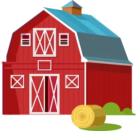 Classic Red Country Barn Clipart with Golden Hay Bale and Rustic Architecture