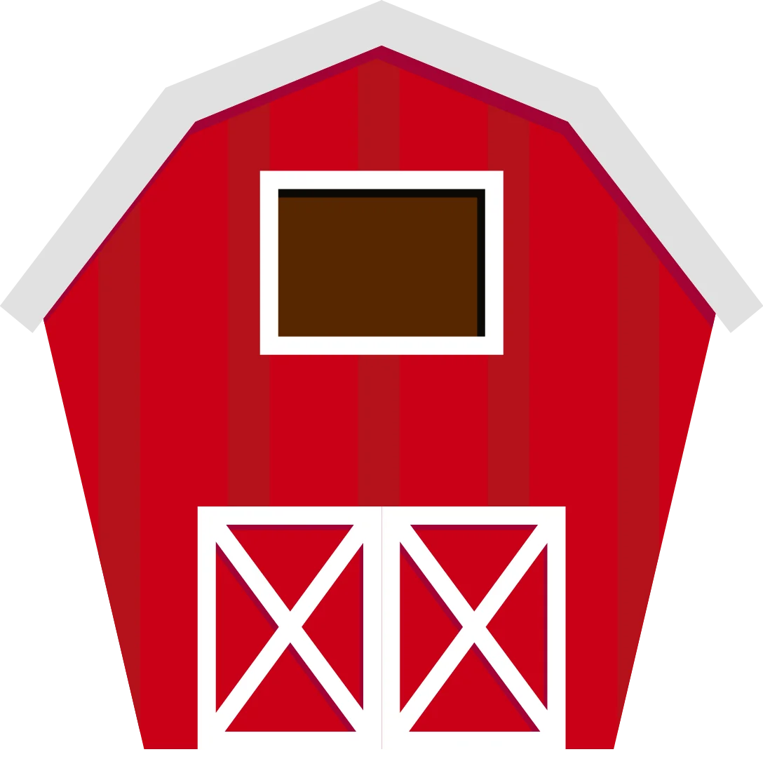 Classic Red Countryside Barn Clipart with Traditional White Trim Design