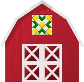 Classic Red Farmhouse Barn with Charming Geometric Quilt Block Clipart Design