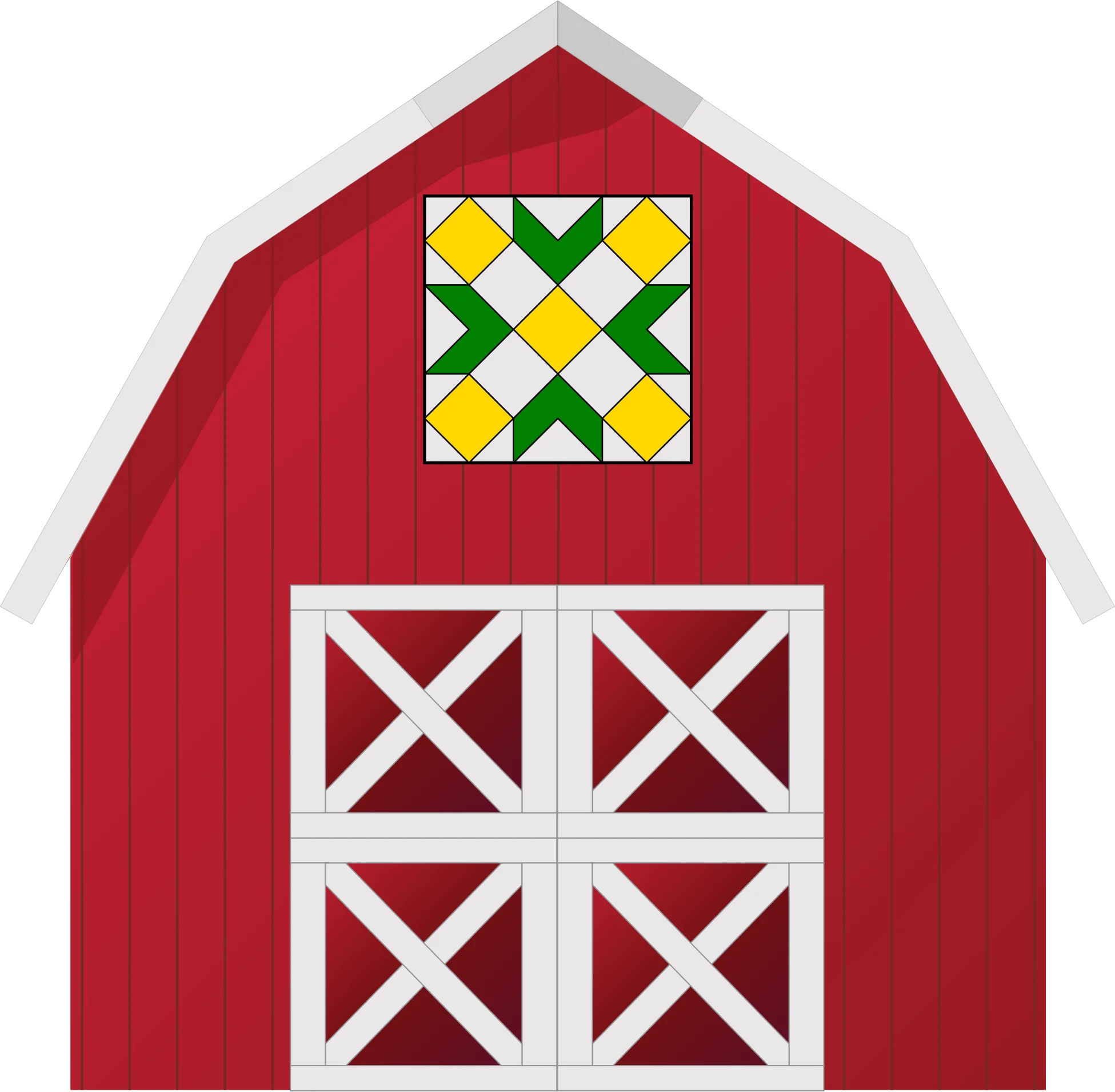 Classic Red Farmhouse Barn with Charming Geometric Quilt Block Clipart Design