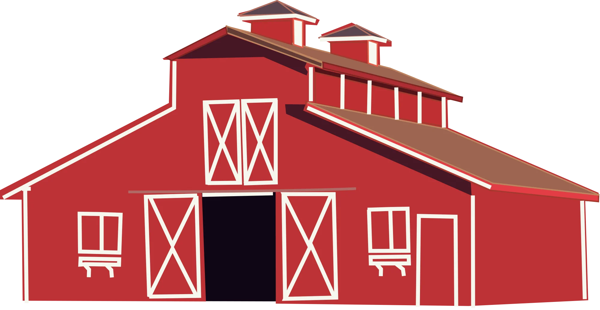 Classic Red Rural Barn Architectural Illustration Clipart Design