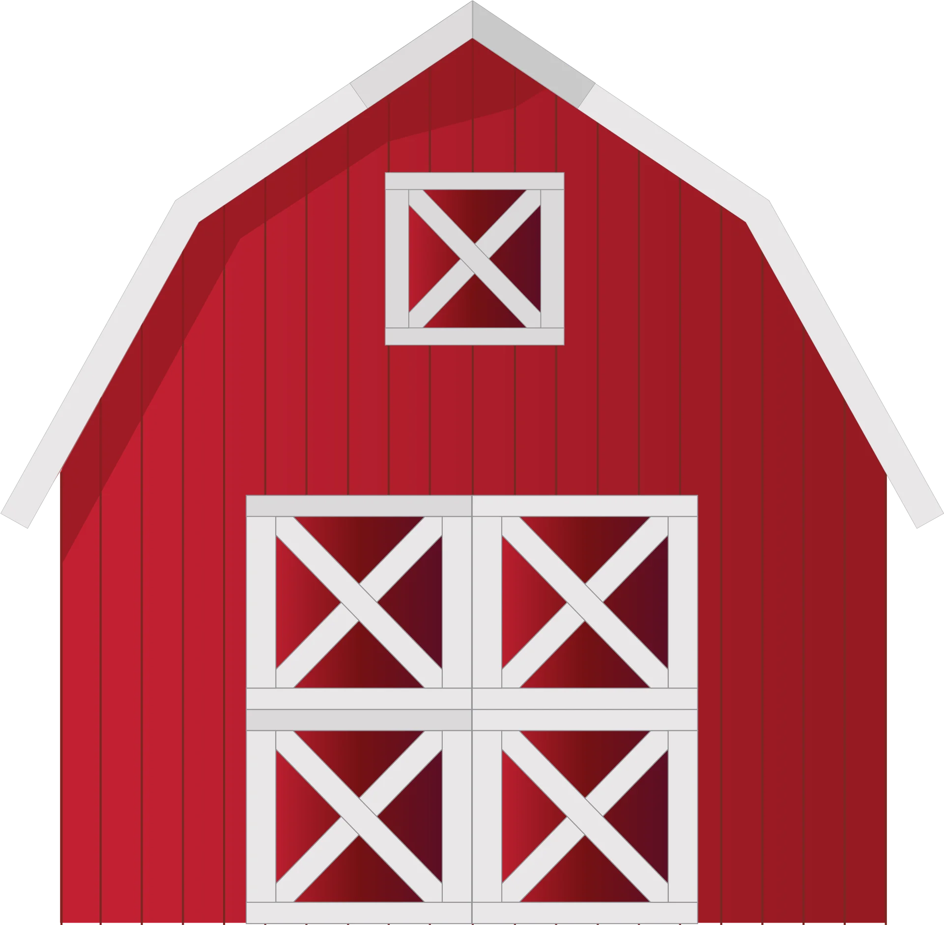 Classic Red Rural Farmhouse Barn Clipart Illustration with White Trim