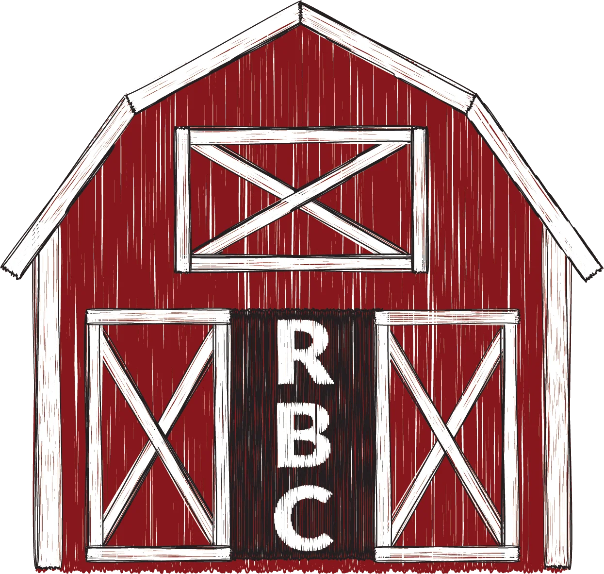 Classic Red Wooden Barn Clipart with Rustic Architectural Charm and RBC Emblem