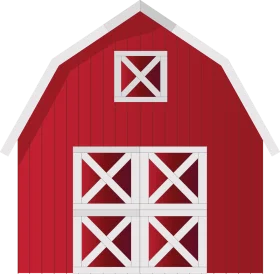 Classic Red Wooden Barn Clipart with White Cross-Braced Doors and Windows