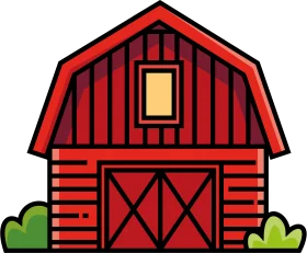 Classic Red Wooden Farm Barn Clipart with Gambrel Roof and Rustic Design