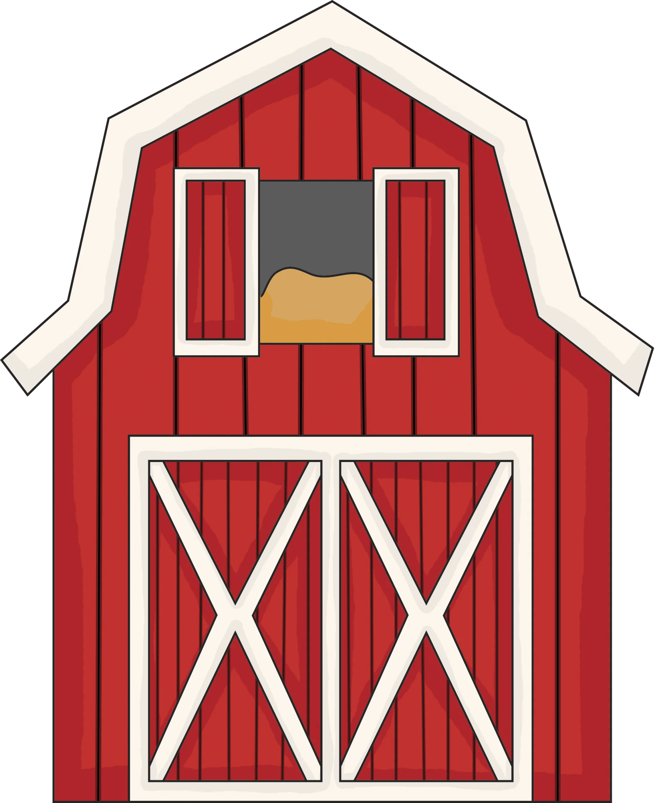 Classic Red Wooden Farm Barn Clipart with Iconic Gambrel Roof Design