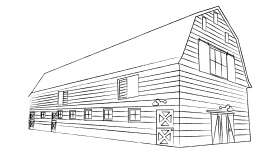 Classic Wooden Barn Architectural Clipart Sketch with Gambrel Roof Design