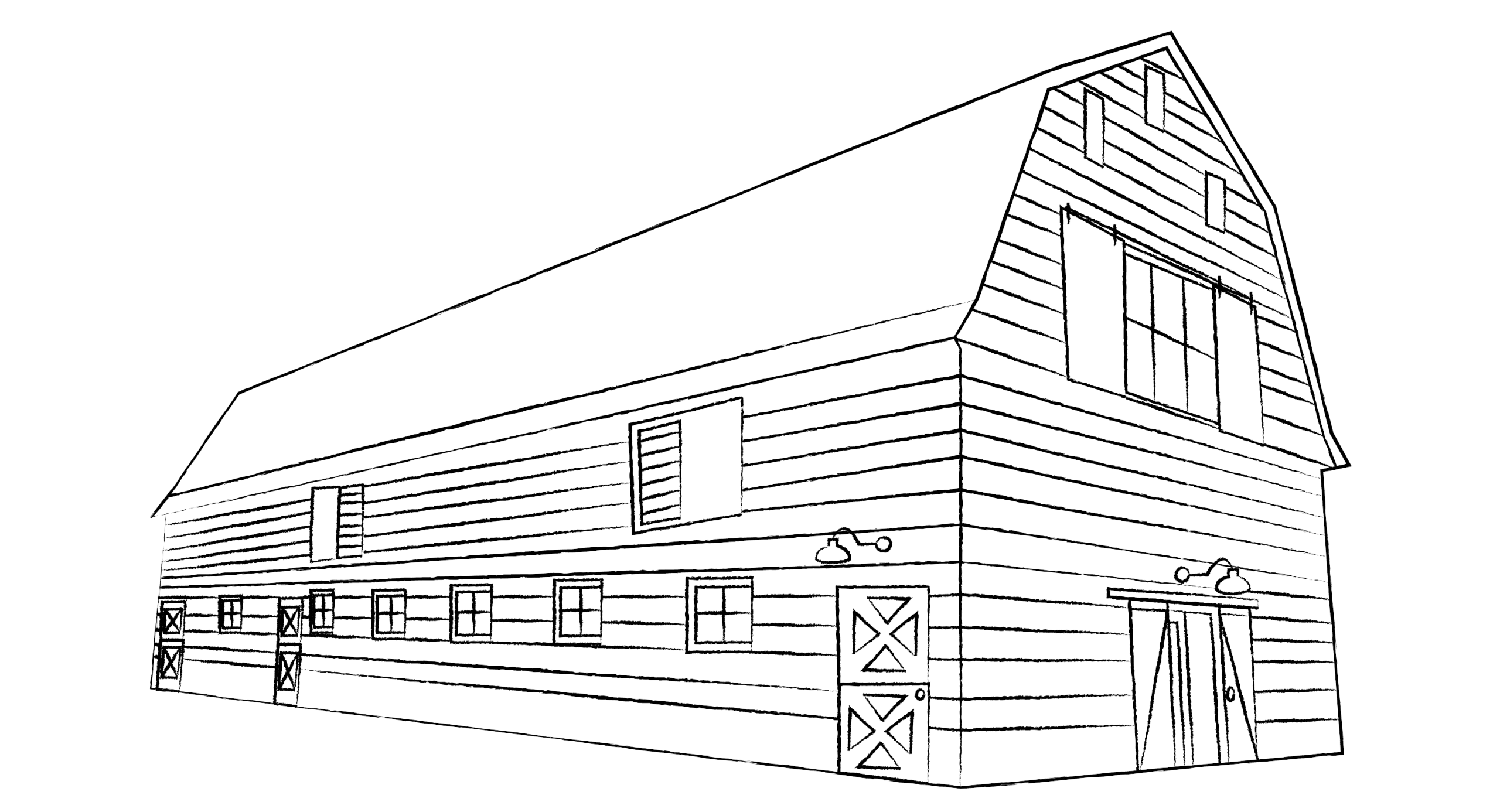 Classic Wooden Barn Architectural Clipart Sketch with Gambrel Roof Design