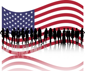 Diverse American Unity Silhouettes Waving Flag Patriotic Clipart Design