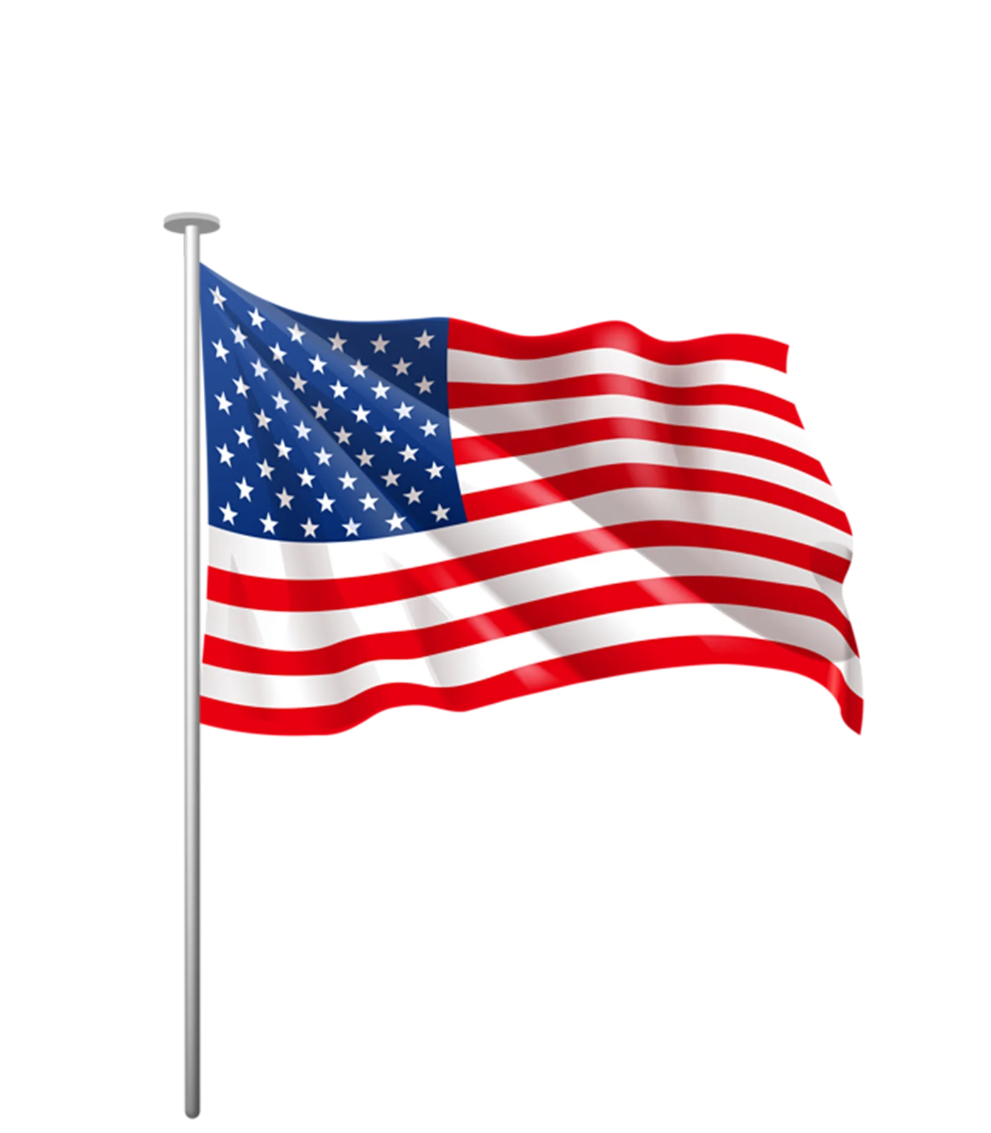 Realistic United States Flag Clipart Waving Proudly on Metallic Pole