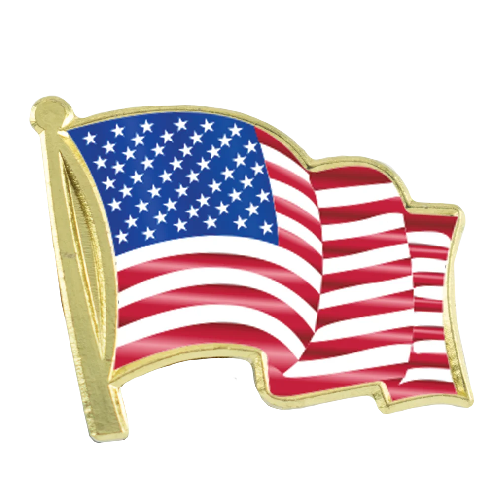 Waving United States Flag Patriotic Metallic Gold Border Clipart Design