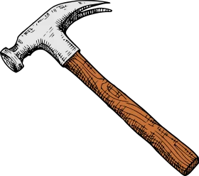 Classic Carpenter's Hammer Clipart Illustration with Wooden Handle and Metal Head