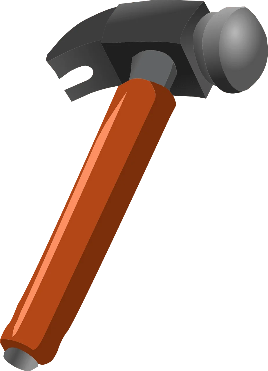 Classic Carpenter's Hammer Clipart with Bold Orange Handle and Steel Head