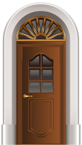 Classic Wooden Arched Doorway Clipart with Elegant Sunburst Transom Window