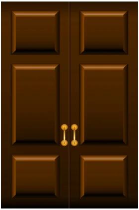 Classic Wooden Double Doors Clipart with Golden Handles Illustration
