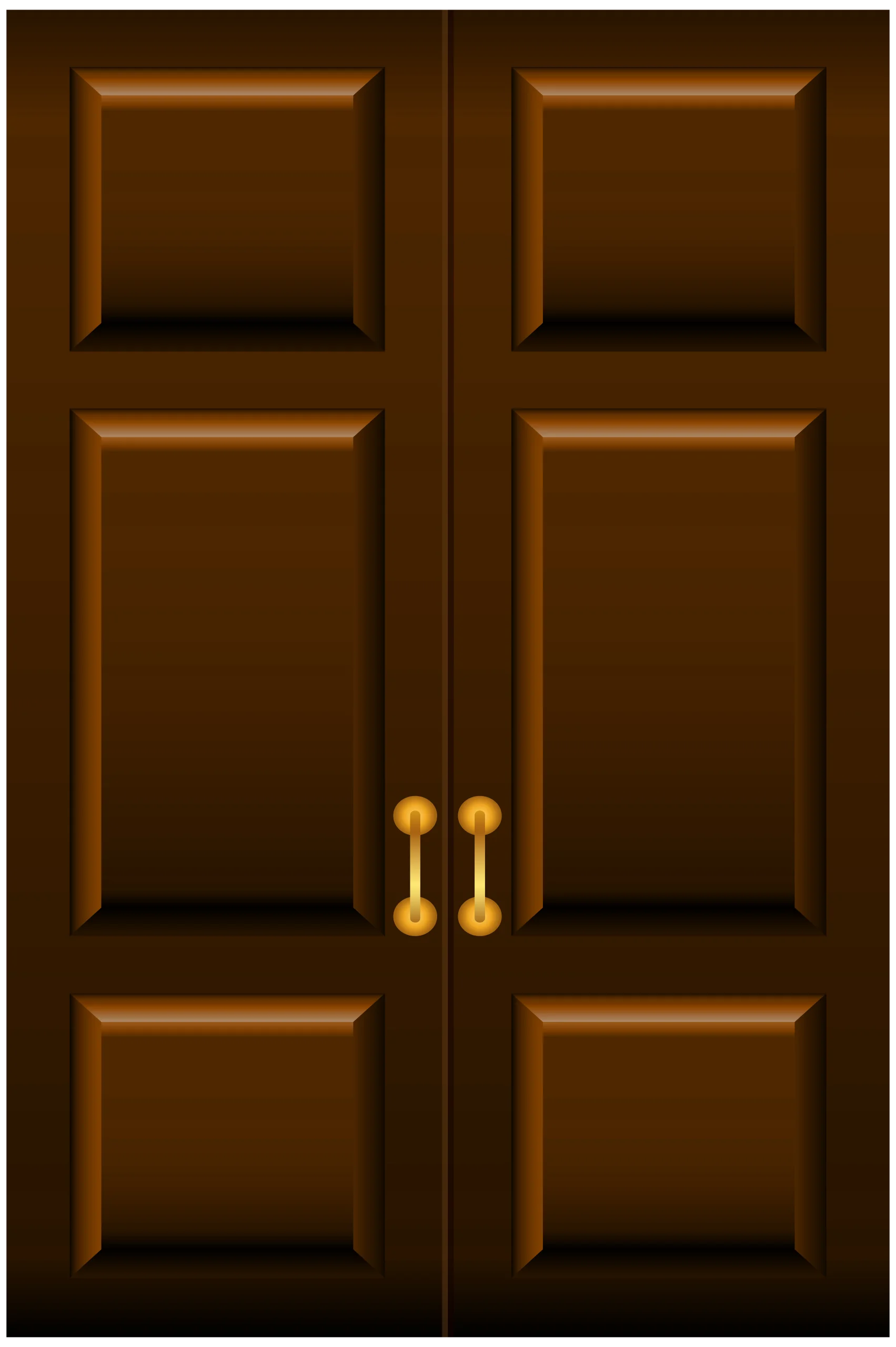 Classic Wooden Double Doors Clipart with Golden Handles Illustration