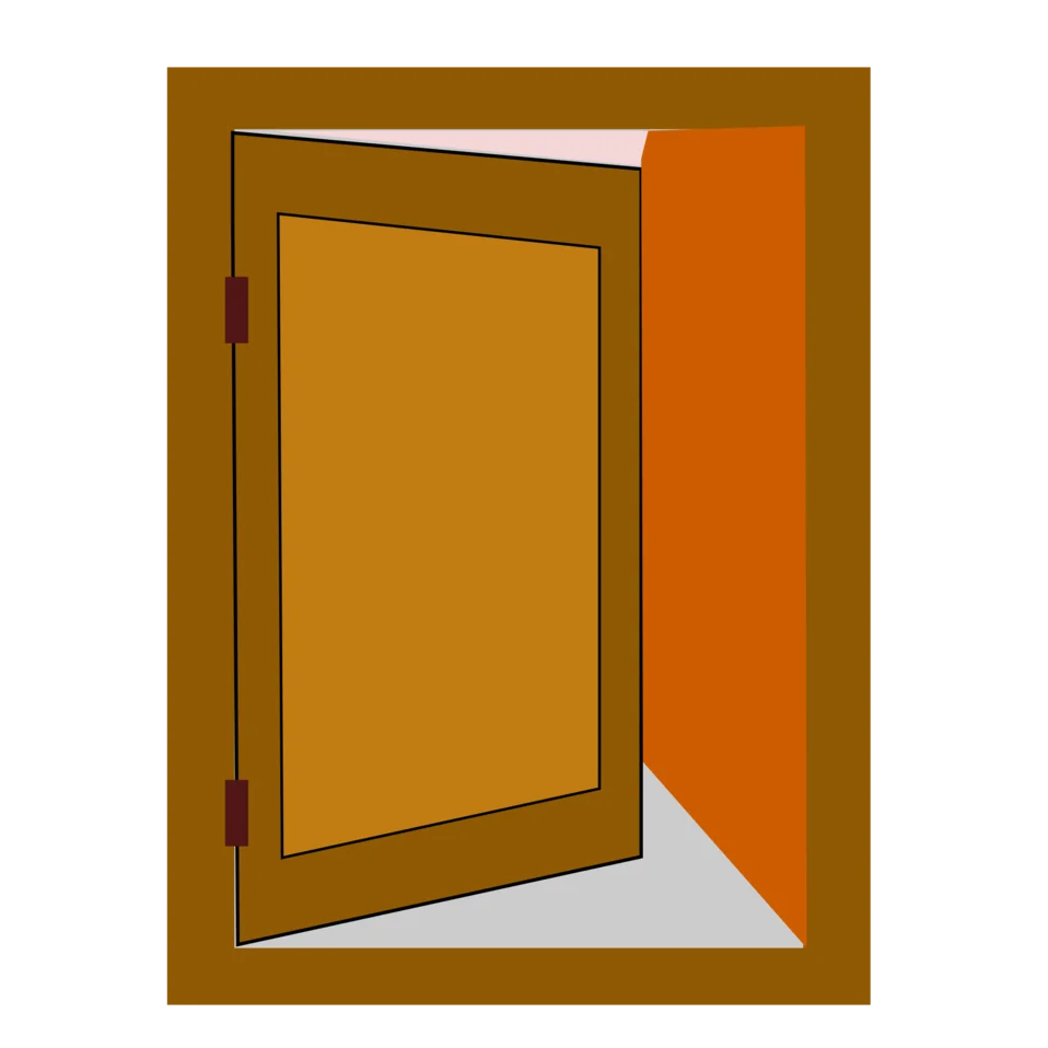 Minimalist Open Wooden Door Clipart with Warm Amber Color Palette