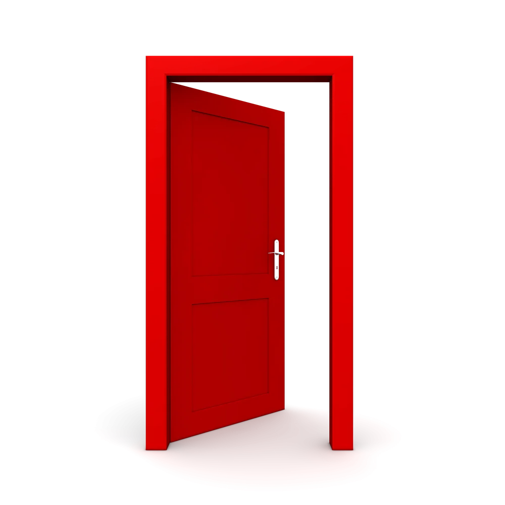 Partially Open Bright Red Modern Door Clipart Illustration Design
