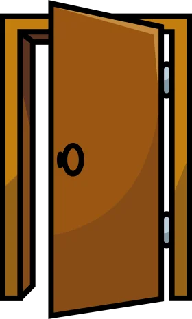 Warm Brown Wooden Door Clipart with Rounded Oval Handle Open Slightly