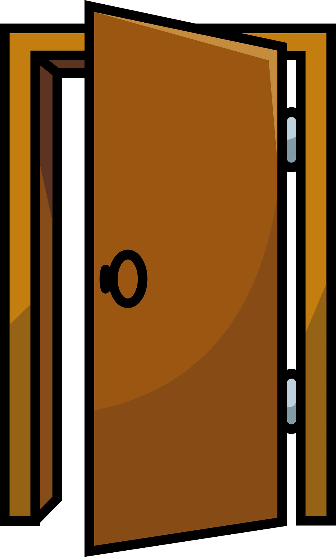 Warm Brown Wooden Door Clipart with Rounded Oval Handle Open Slightly