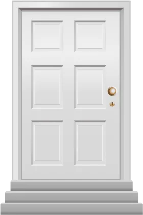 Classic White Interior Door Clipart with Golden Round Doorknob