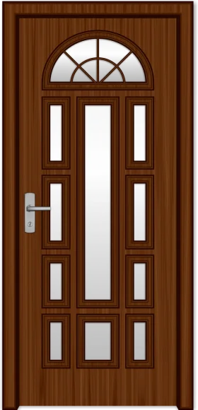 Classic Wooden Arched Door Clipart with Elegant Paneled Design and Glass Panels
