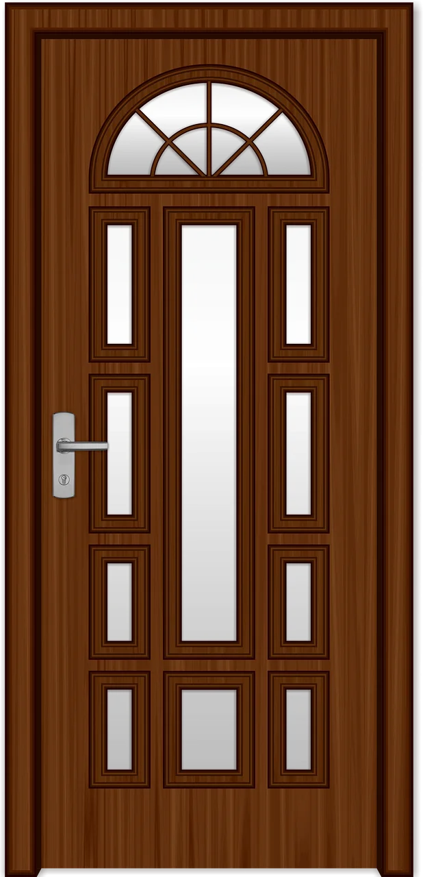 Classic Wooden Arched Door Clipart with Elegant Paneled Design and Glass Panels
