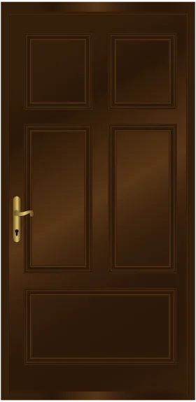 Elegant Wooden Classic Door Clipart with Golden Handle Illustration