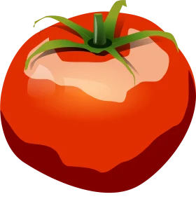 Fresh Ripe Red Tomato Clipart with Glossy Surface and Green Stem Illustration