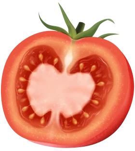 Fresh Sliced Ripe Red Tomato Clipart with Heart-Shaped Seed Pattern