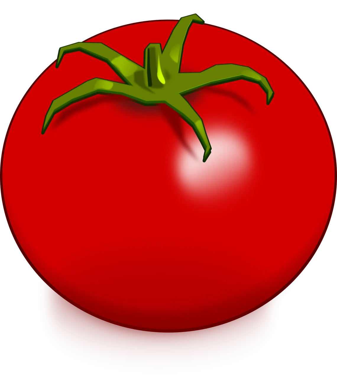 Glossy Ripe Red Tomato Clipart with Emerald Green Stem Illustration