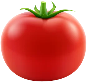 Glossy Ripe Red Tomato Clipart with Lush Green Stem Illustration