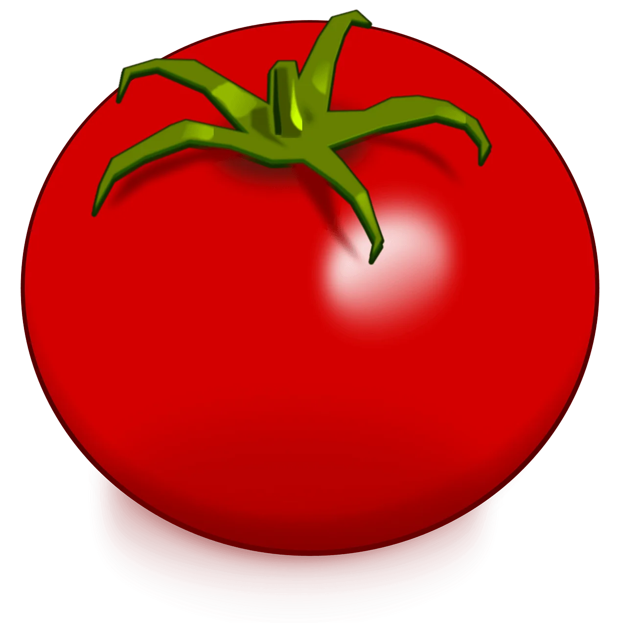 Glossy Ripe Red Tomato Clipart with Lush Green Stem and Smooth Shine