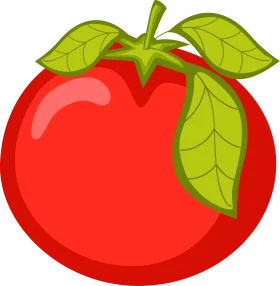 Juicy Red Ripe Tomato with Fresh Green Leaves Cartoon Clipart Illustration