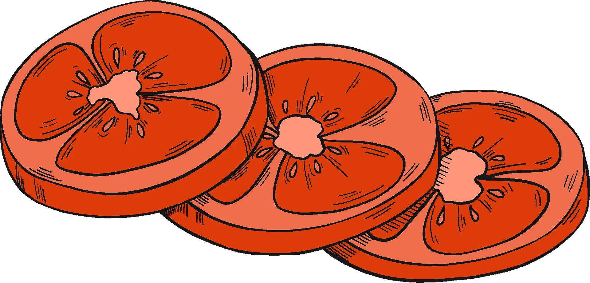 Juicy Red Tomato Slices Clipart: Fresh Circular Vegetable Illustration Design