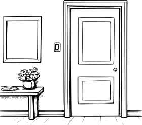 Minimalist Interior Sketch Showcasing Wooden Door and Decor Clipart Design