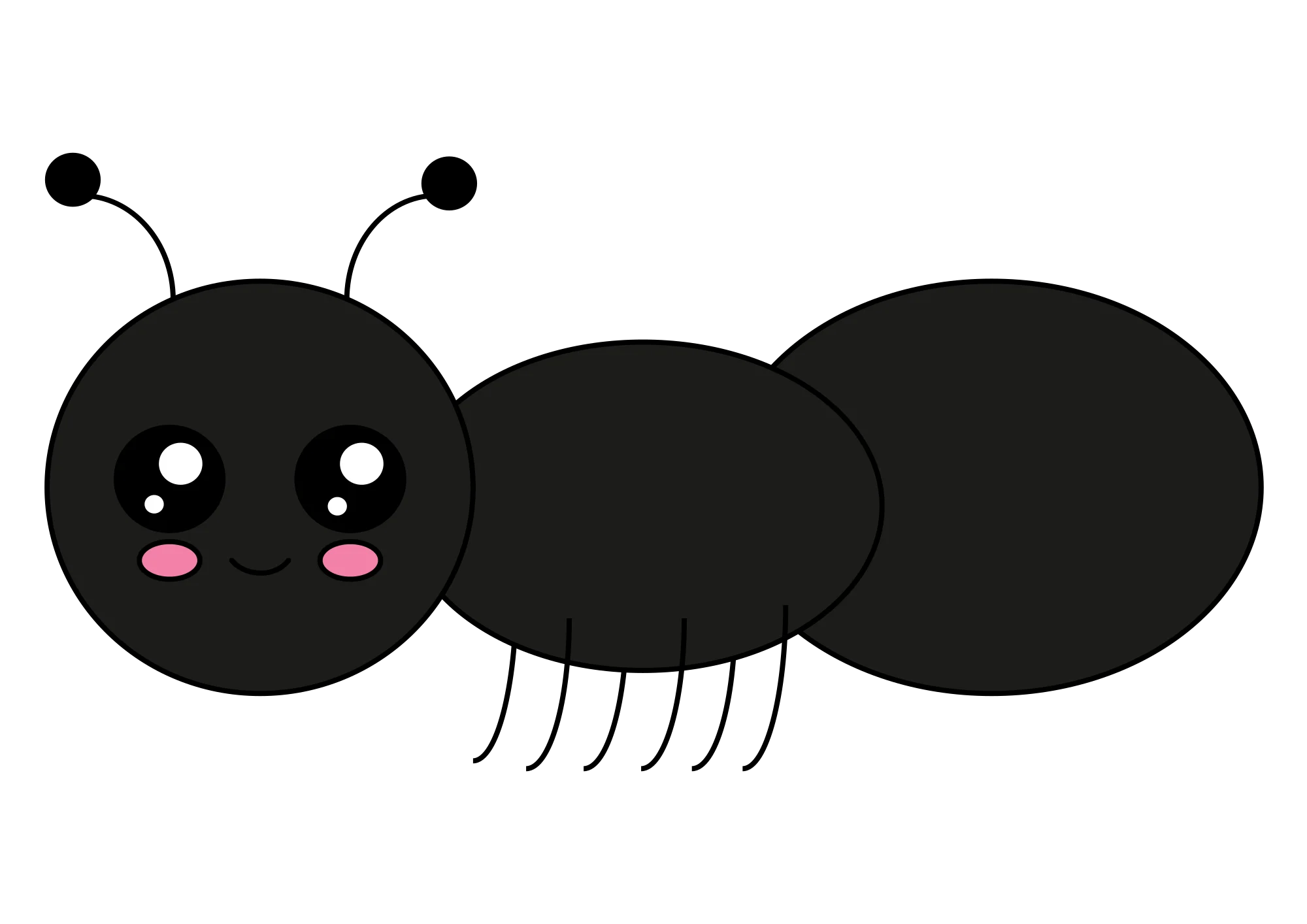 Adorable Black Cartoon Ant Clipart with Cute Kawaii-Inspired Design