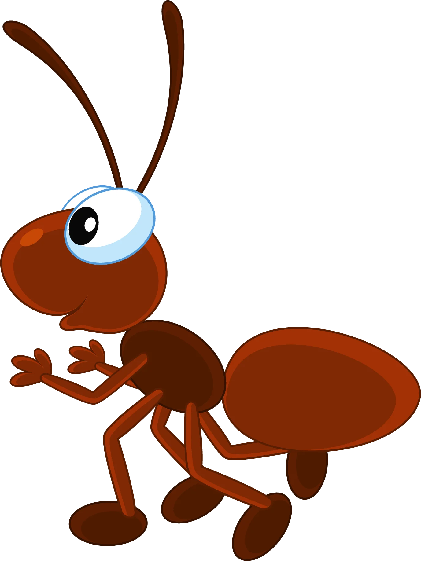 Adorable Cartoon Ant Clipart: Cheerful Brown Insect with Playful Expression