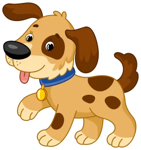Adorable Cartoon Puppy Clipart: Playful Spotted Dog with Cheerful Expression