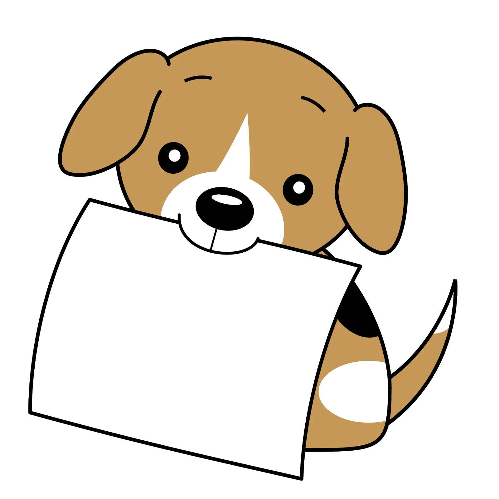 Adorable Cartoon Puppy Holding Blank White Paper Clipart Illustration