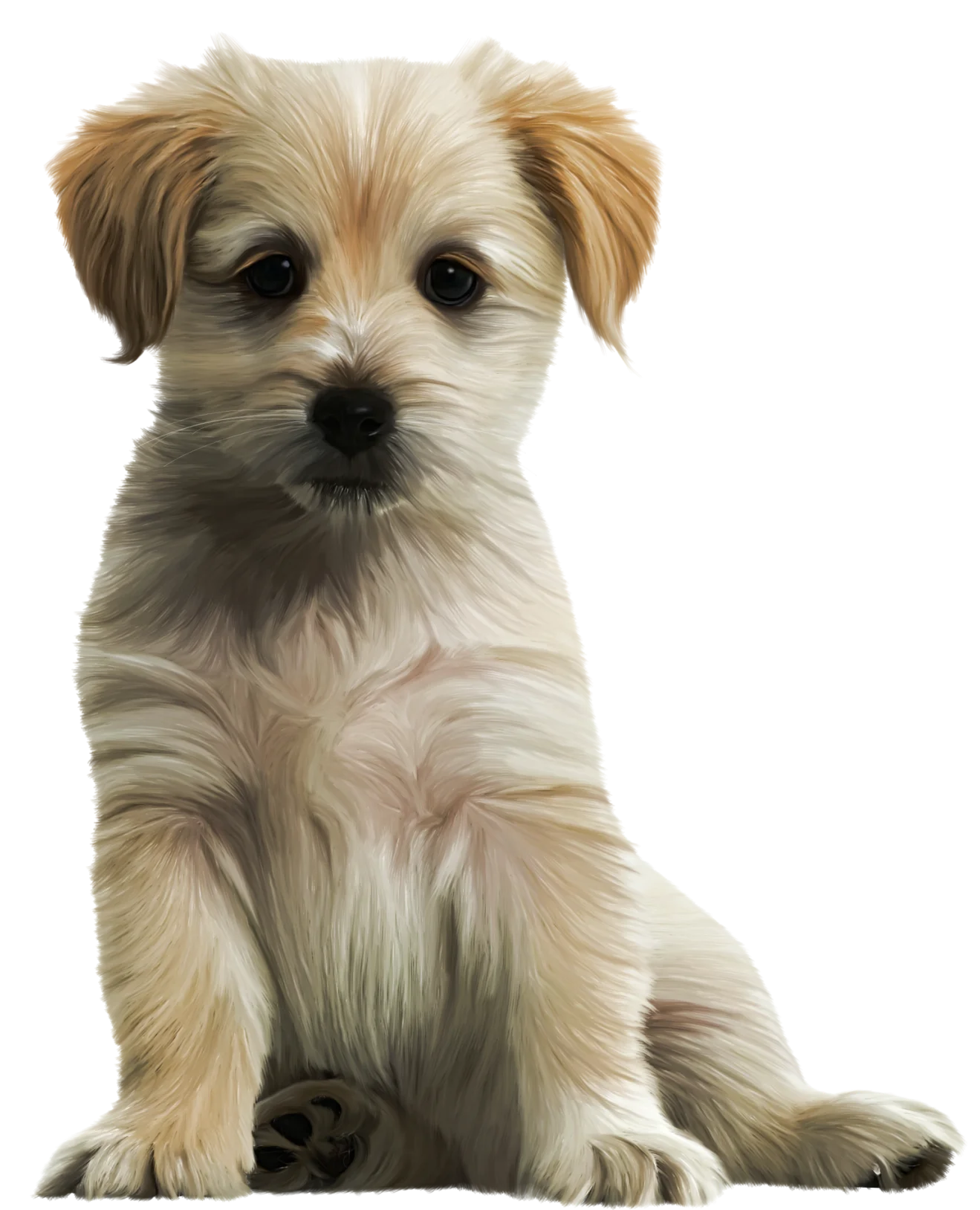 Adorable Fluffy Puppy Clipart: Soft-Furred Companion Sitting Sweetly