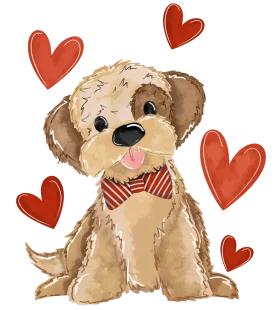 Adorable Fluffy Puppy Clipart Wearing Bow Tie Surrounded by Loving Hearts