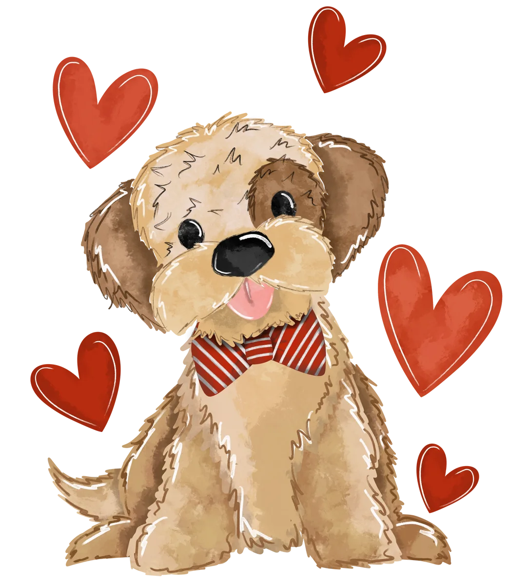 Adorable Fluffy Puppy Clipart Wearing Bow Tie Surrounded by Loving Hearts