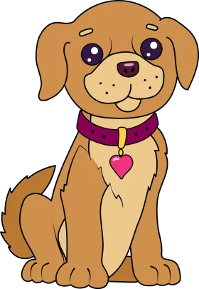 Adorable Golden Puppy Clipart with Heart-Shaped Collar Pendant