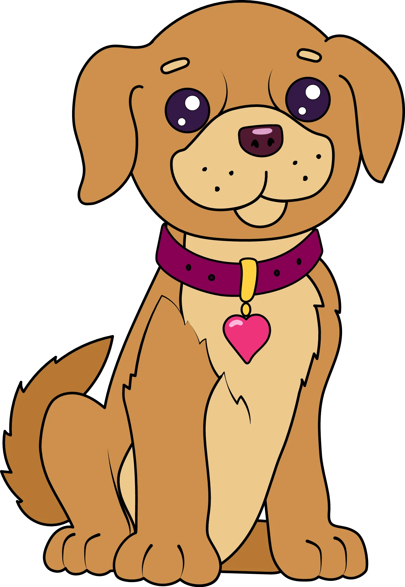 Adorable Golden Puppy Clipart with Heart-Shaped Collar Pendant