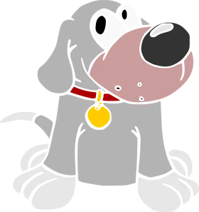 Adorable Gray Cartoon Puppy Clipart with Playful Expression and Yellow Collar