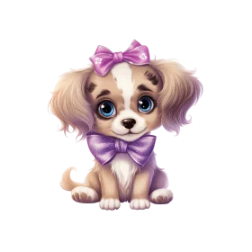 Adorable Pastel-Colored Puppy Clipart with Bow and Playful Expression