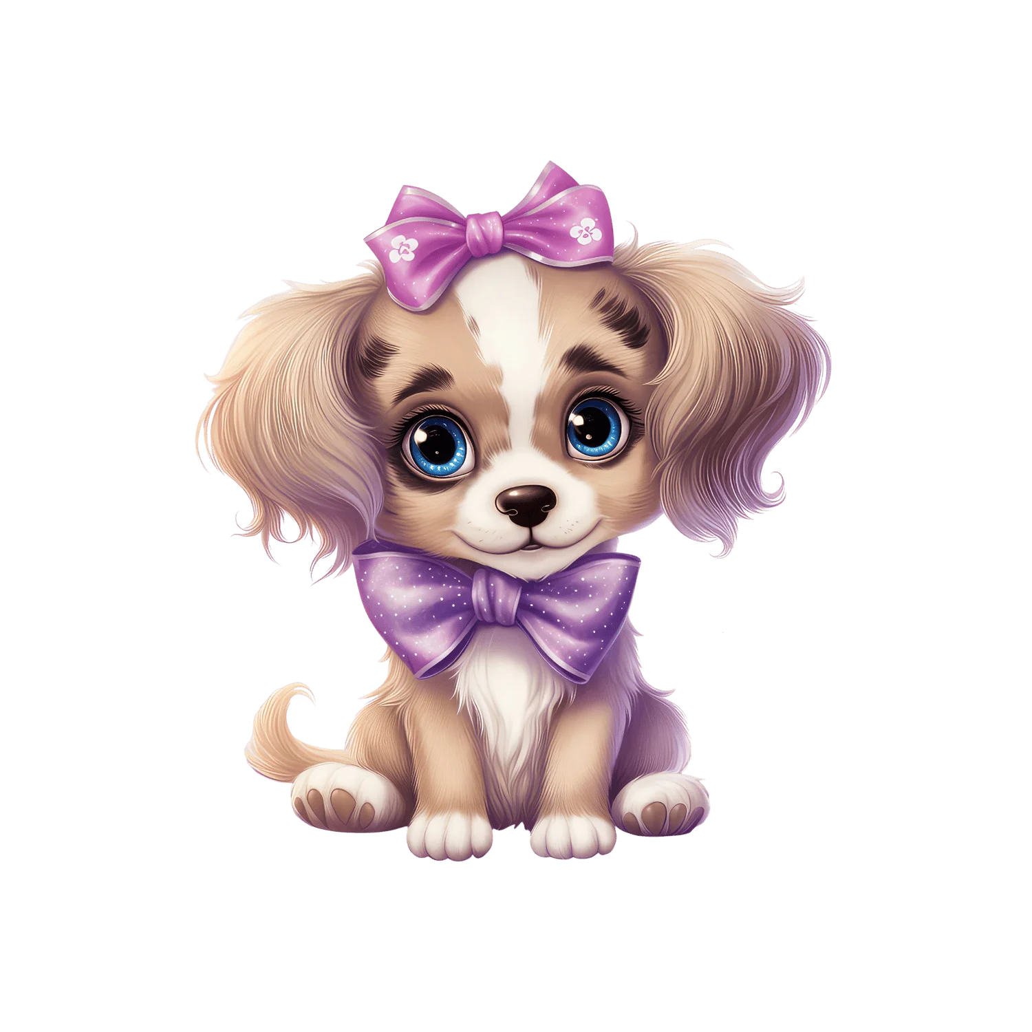 Adorable Pastel-Colored Puppy Clipart with Bow and Playful Expression
