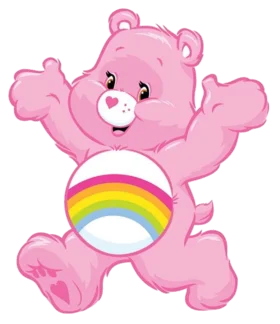 Adorable Pink Care Bear Clipart with Rainbow Belly Spreading Joy and Happiness
