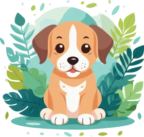 Adorable Puppy Sitting Amidst Lush Green Leaves Cartoon Clipart Illustration